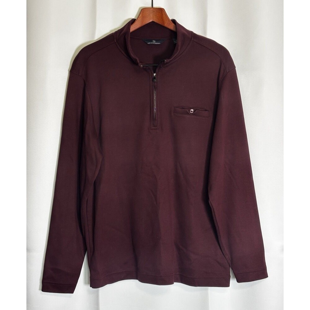 Hart Schaffner Marx Mens Maroon  Quarter-Zip Cotton Sweater Long Sleeve Pullover